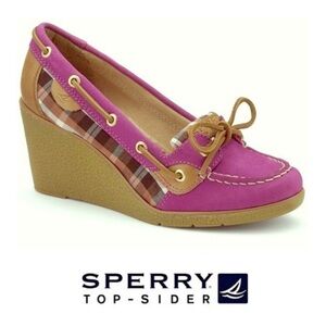 Sperry Fuchsia and Tan Plaid Wedges